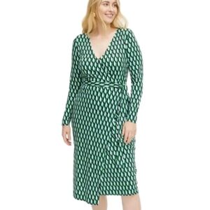 Diane von Furstenberg Women’s Long Sleeve Midi Arrow Geo Green Wrap Dress Sz 4X